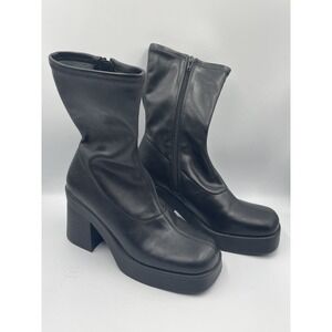 Steve Madden Katrina Boot Women 8.5M Black Square Toe Block Heel Platform Bootie